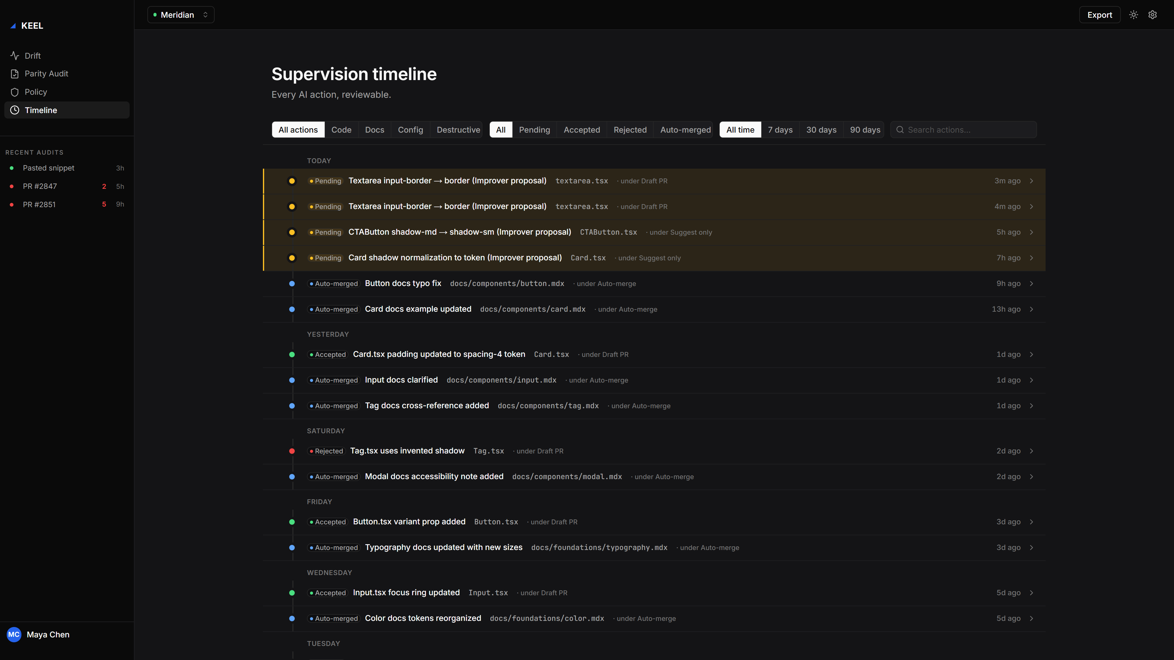 Supervision timeline — new pending row added